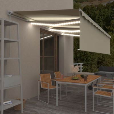 Copertină retractabilă manual cu stor&amp;amp;LED, crem, 6x3 m foto