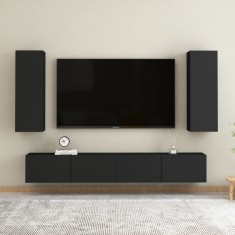 vidaXL Set dulapuri TV, 4 buc., negru, lemn prelucrat foto
