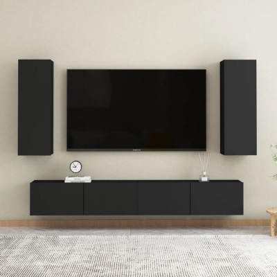 vidaXL Set comode TV, 4 buc., negru, PAL foto