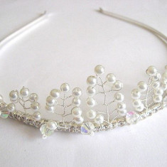 Diadema nunta, accesoriu mireasa perle sticla si cristale 25496