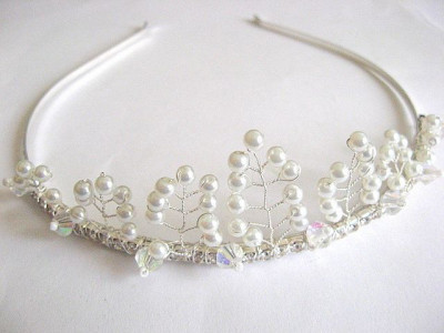 Diadema nunta, accesoriu mireasa perle sticla si cristale 25496 foto