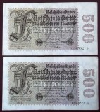 Germania 500.000.000 500 milionen MARK 1923 serii consecutive 592 593 **
