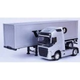 Macheta Cap Tir Volvo FH 4x2 cu remorca 1:32 replica metal argintiu