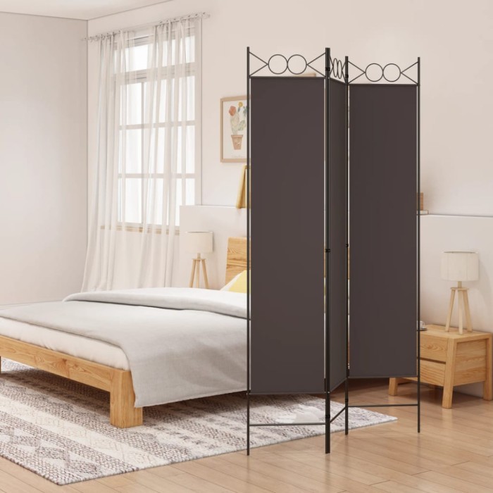 Paravan de cameră cu 3 panouri, maro, 120x200 cm, textil