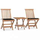 vidaXL Set mobilier exterior pliabil cu perne, 3 piese, lemn masiv tec