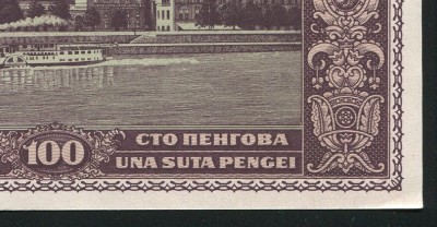 q377 UNGARIA 100 PENGO 1945 aUNC text in limba romana foto