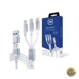 Cablu Incarcare USB-A / USB-C - Lightning / microUSB / USB-C 3MK Hyper 3in1 12W 1.5m Alb