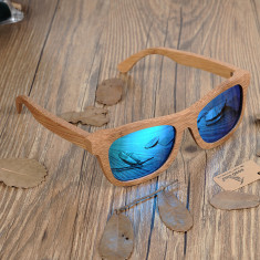 Ochelari de soare din lemn Bobo Bird BG003, lentila albastra foto