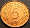 Moneda exotica 5 CENTI - MAURITIUS, anul 1990 * cod 2981 = A.UNC, Africa