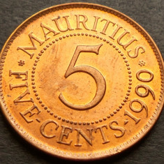 Moneda exotica 5 CENTI - MAURITIUS, anul 1990 * cod 2981 = A.UNC
