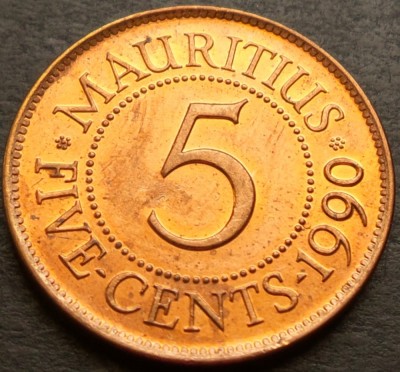 Moneda exotica 5 CENTI - MAURITIUS, anul 1990 * cod 2981 = A.UNC foto