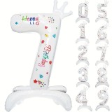 Balon din Folie Metalizata, Cyrax, Figurina Cifra, Model 7 cu Happy Birthday Scris, Tema Aniversare 81 cm, Ambalaj Individual, Pai Inclus, Umflare cu