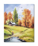 Cumpara ieftin Tablou peisaj din natura pictat manual, Meleaguri mioritice, 50x40cm ulei pe panza, Constantin Feraru