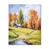 Tablou peisaj din natura pictat manual, Meleaguri mioritice, 50x40cm ulei pe panza, Constantin Feraru
