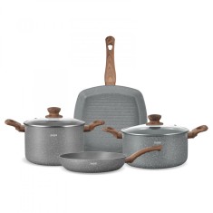 Set vase marmorate cu acoperire antiaderenta, cratita, oala, tigaie si tigaie grill din aluminiu Zass Gourmet ZG-ACS 05 - NOU