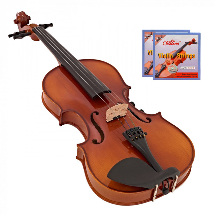 Set vioara clasica IdeallStore&reg; din lemn, marime 1/8, toc inclus si doua corzi de rezerva