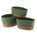 Set 3 X Coșuri Rectangulare Bumbac/Iarba De Mare &ndash; Kaki / Bej | Organizatoare Baie Set