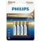 Baterie Philips Premium Alkaline, AAA / LR3, Set 4 bucati Phil-LR03M4B/10