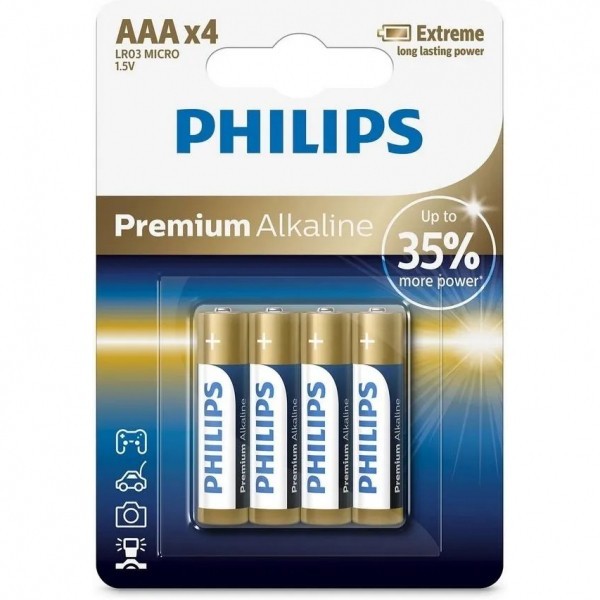 Baterie Philips Premium Alkaline, AAA / LR3, Set 4 bucati Phil-LR03M4B/10