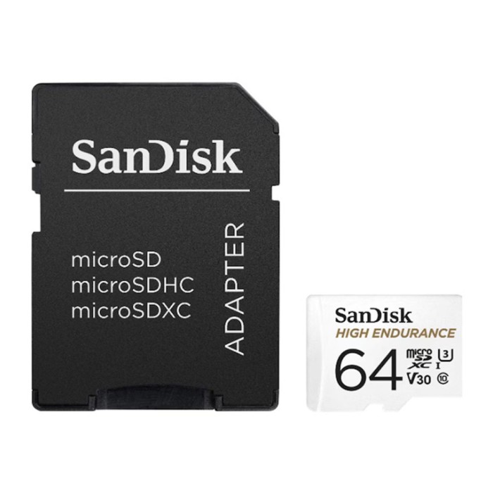 SanDisk - Memory Card High Endurance (SDSQQNR-064G-GN6IA) - with Adapter, MicroSDXC, 64GB, Class 10, Read 100MB/s - White
