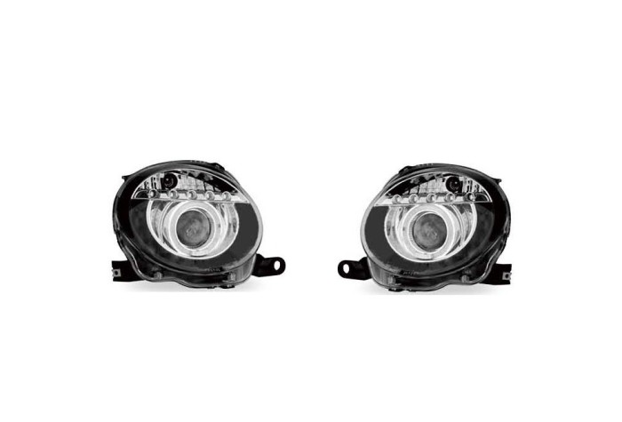 Set faruri tuning FIAT 500 (312), 03.2007-08.2015, H1; electrical; negru, transparent; TUNING; halogen,