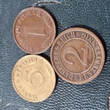 Germania lot 3 monede : 5 REICH MARK 1939 A, 1 REICH MARK 1937 A, 2 RENTENPFENNIG 1924 A