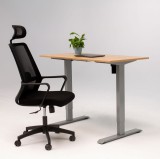 Pachet Smart Combo, Birou electric SmartAdjust reglabil, controler sus/jos, 1 motor, cadru gri, blat stejar 120x60 cm, Scaun ergonomic, tetiera, spata, Dab4Office