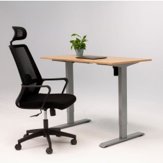 Birou reglaj electric LiftUp inaltime reglabila, controler sus/jos, 1 motor, cadru gri, blat stejar 120x60 cm, nou