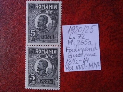 1920- Romania- Ferd. b. mic Mi265a-per.vert.-MNH foto