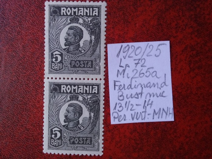 1920- Romania- Ferd. b. mic Mi265a-per.vert.-MNH