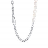 Colier din oțel &ndash; lacăt dublu suspendat, perle sintetice, lanț cu diverse modele