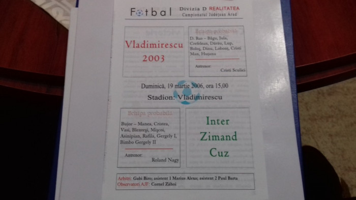 program Vladimirescu 2003 - inter Zimand Cuz