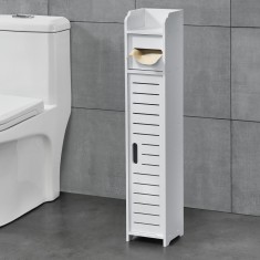 [en.casa]&amp;reg; Dulap baie Leoban W, 80 x 15 x 15 cm, WPC/alb cu suport pentru hartie WC HausGarden Leisure foto