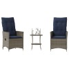 VidaXL Set bistro 3 piese cu perne, gri, poliratan 365656