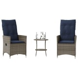 vidaXL Set bistro 3 piese cu perne, gri, poliratan