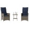 vidaXL Set bistro 3 piese cu perne, gri, poliratan 365656