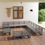 Cumpara ieftin Set mobilier gradina Gossi, 13 piese, lemn masiv pin, gri, perne incluse, canapele si colt