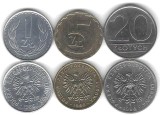 POLONIA LOT / SET Nr 5 : 3 buc , 1 + 5 + 20 Zloti 1986