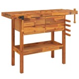Cumpara ieftin Banc de lucru cu sertare si menghine, 124x52x83 cm, lemn acacia