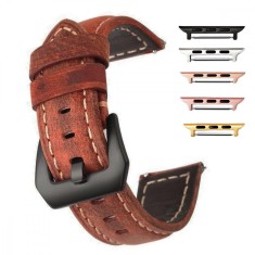 Curea piele naturala, compatibila Apple Watch 9|8|7|6|5|4|3|2|1 Series, 41mm|40mm|38mm, Maro Aprins