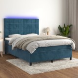 Cumpara ieftin Pat cu arcuri, saltea și LED, bleumarin, 140x190 cm, catifea