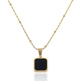 Bijuterie Eleganta - Lant Femei Cu Pandantiv Negru, Placat Aur 14K - L71G