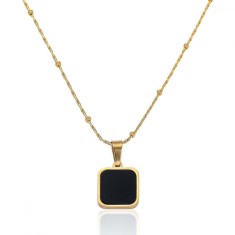 Bijuterie Eleganta - Lant Femei Cu Pandantiv Negru, Placat Aur 14K - L71G