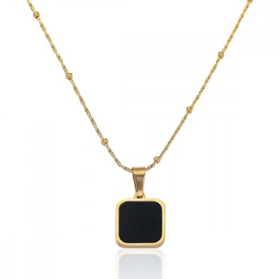 Bijuterie Eleganta - Lant Femei Cu Pandantiv Negru, Placat Aur 14K - L71G foto