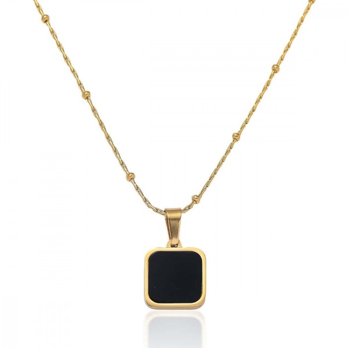Bijuterie Eleganta - Lant Femei Cu Pandantiv Negru, Placat Aur 14K - L71G