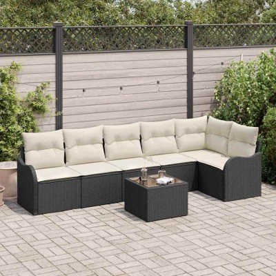 vidaXL Set de canapele pentru grădină cu pernă 7 pcs Negru Rattan poli foto