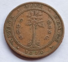 118. Moneda Ceylon 5 cent 1870 foto