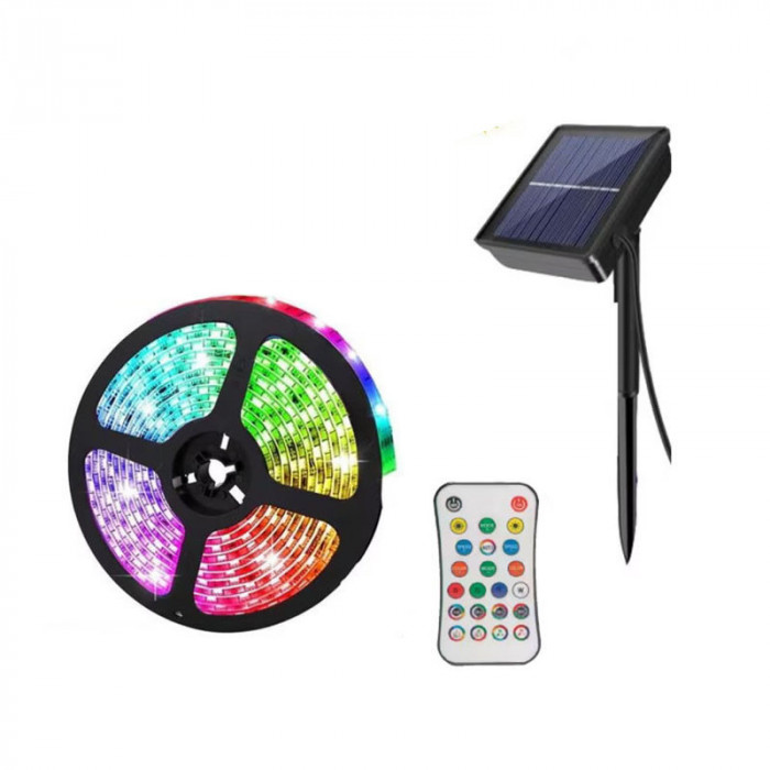 Banda LED RGB ZD933, panou solar, telecomanda, 5 m