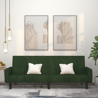 vidaXL Canapea extensibilă cu 2 locuri, verde &amp;icirc;nchis, catifea foto