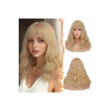 Perucă de lungime medie cu șuvițe, 46 cm, păr sintetic ondulat - blond căpșună